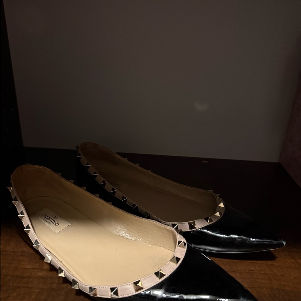 Valentino Black and Cream Studded Flats